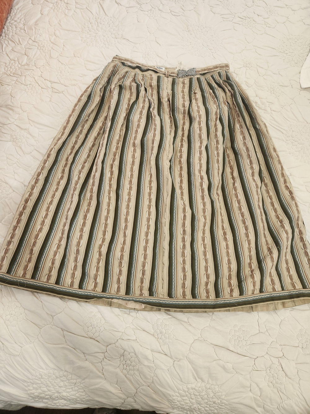 Vintage Huber Sportmoden Striped A-Line Midi Skirt in Beige and Olive